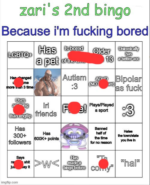 zari's 2nd bingo | image tagged in zari's 2nd bingo | made w/ Imgflip meme maker