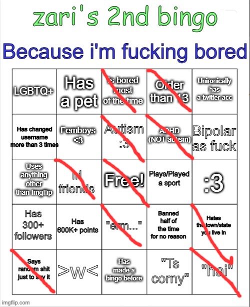 zari's 2nd bingo | image tagged in zari's 2nd bingo | made w/ Imgflip meme maker