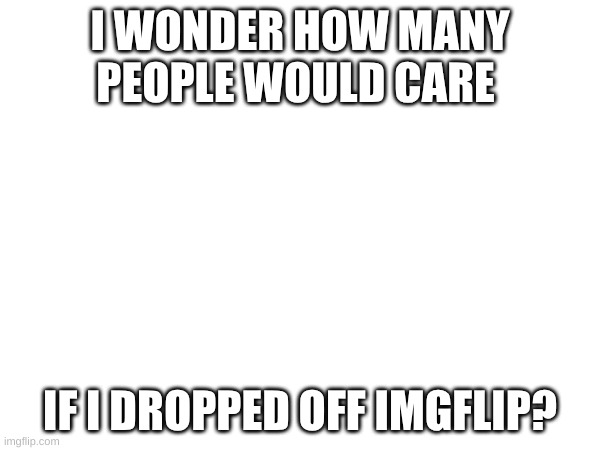 How many of you would care or notice? | I WONDER HOW MANY PEOPLE WOULD CARE; IF I DROPPED OFF IMGFLIP? | image tagged in question | made w/ Imgflip meme maker