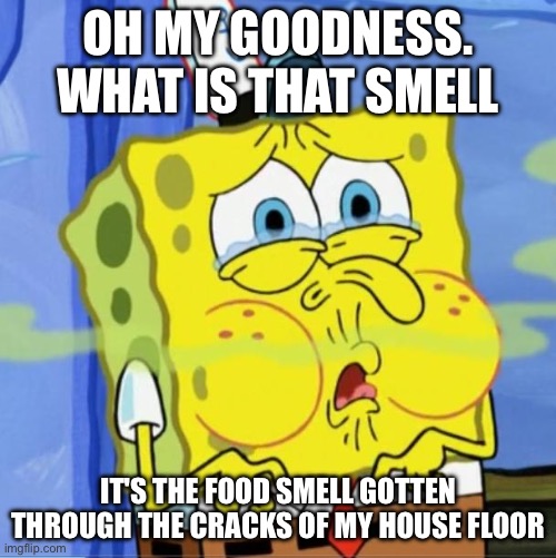 The smell of food going through the cracks of my floor | OH MY GOODNESS. WHAT IS THAT SMELL; IT'S THE FOOD SMELL GOTTEN THROUGH THE CRACKS OF MY HOUSE FLOOR | image tagged in bad smell | made w/ Imgflip meme maker