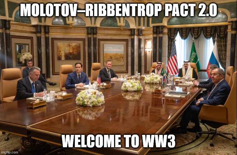 Molotov– Pact 2.0 | MOLOTOV–RIBBENTROP PACT 2.0; WELCOME TO WW3 | image tagged in molotov,ribbentrop,usa,russia,ww3,ww2 | made w/ Imgflip meme maker