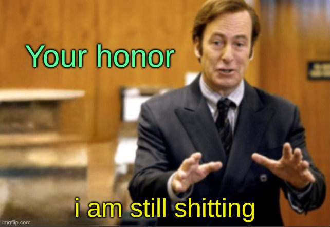 Saul Goodman defending | Your honor; i am still shitting | image tagged in saul goodman defending | made w/ Imgflip meme maker