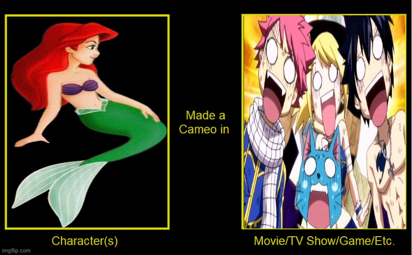 what if ariel made a cameo in fairy tail | image tagged in blank character made a cameo in blank media,fairy tail,anime,ariel,the little mermaid,fairy tales | made w/ Imgflip meme maker