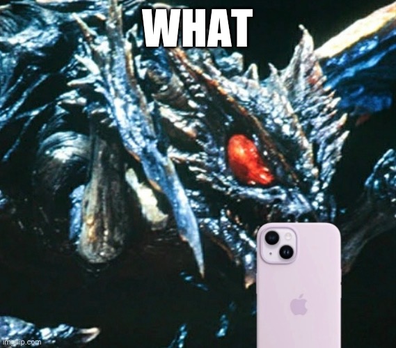 Megaguirus phone reaction | WHAT | image tagged in kaiju,funny,reaction,godzilla | made w/ Imgflip meme maker