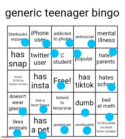 Oh welp | image tagged in generic teenager bingo | made w/ Imgflip meme maker