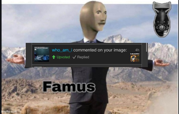 Flowey nuke to stay on topic | image tagged in stonks famus,flowey nuke,who_am_i | made w/ Imgflip meme maker