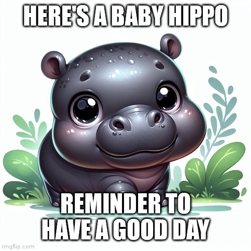 Have a good day? | HERE'S A BABY HIPPO; REMINDER TO HAVE A GOOD DAY | image tagged in hippo,positivity,cute,funny,memes | made w/ Imgflip meme maker