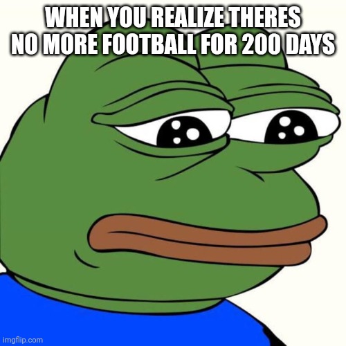 Sundays without football? | WHEN YOU REALIZE THERES NO MORE FOOTBALL FOR 200 DAYS | image tagged in football,nfl,nfl memes,depression,sports | made w/ Imgflip meme maker