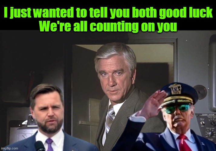 A lot of normal, sensible, people are | I just wanted to tell you both good luck
We're all counting on you | image tagged in leslie nielsen cockpit good luck meme | made w/ Imgflip meme maker