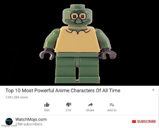 the ultimate showdown | image tagged in top 10 most powerful anime characters of all time,lego squidward | made w/ Imgflip meme maker