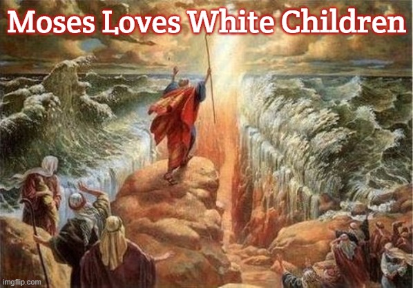 Moses parts the red sea | Moses Loves White Children | image tagged in moses parts the red sea | made w/ Imgflip meme maker