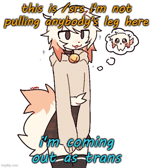 ooh boy i'm about to be actually flamed like shit | this is /srs i'm not pulling anybody's leg here; i'm coming out as trans | image tagged in femboy | made w/ Imgflip meme maker