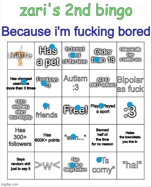 zari's 2nd bingo | image tagged in zari's 2nd bingo | made w/ Imgflip meme maker