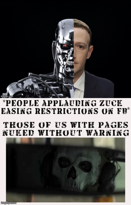 Mark Zuckerberg nuked my Facebook page | image tagged in marx cuckerborg,evil,cyborg,censorship | made w/ Imgflip meme maker