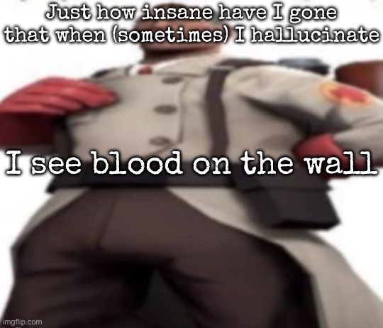 Ze medic | Just how insane have I gone that when (sometimes) I hallucinate; I see blood on the wall | image tagged in ze medic,msmg | made w/ Imgflip meme maker