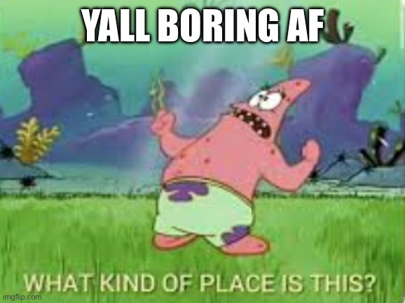 Patrick what kind of place is this? | YALL BORING AF | image tagged in patrick what kind of place is this | made w/ Imgflip meme maker