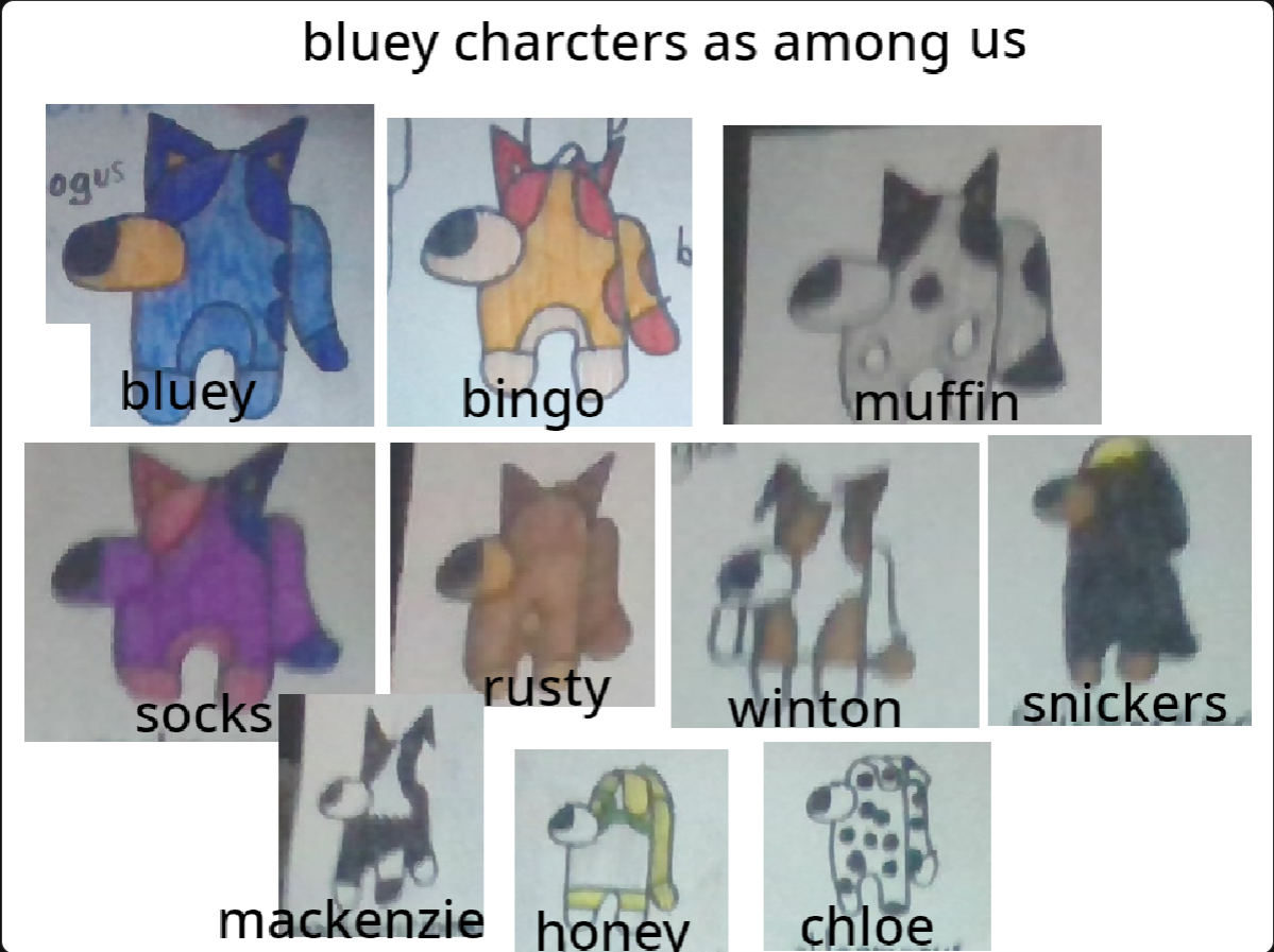 High Quality Among Us Bluey Characters Blank Meme Template