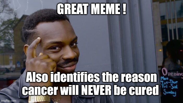 Roll Safe Think About It Meme | GREAT MEME ! Also identifies the reason cancer will NEVER be cured | image tagged in memes,roll safe think about it | made w/ Imgflip meme maker