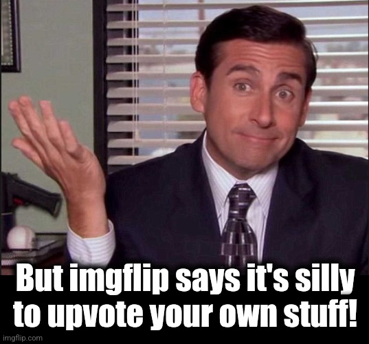 Michael Scott | But imgflip says it's silly
to upvote your own stuff! | image tagged in michael scott | made w/ Imgflip meme maker