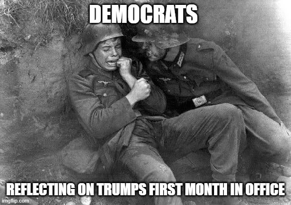 Shhh it will be ok | DEMOCRATS; REFLECTING ON TRUMPS FIRST MONTH IN OFFICE | image tagged in exposure,democrat war on america,crying democrats,shock and awe,deep state,maga | made w/ Imgflip meme maker