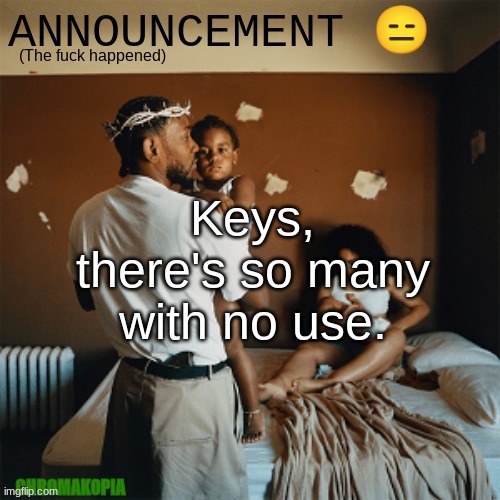 OT Announcement template | Keys, there's so many with no use. | image tagged in ot announcement template | made w/ Imgflip meme maker