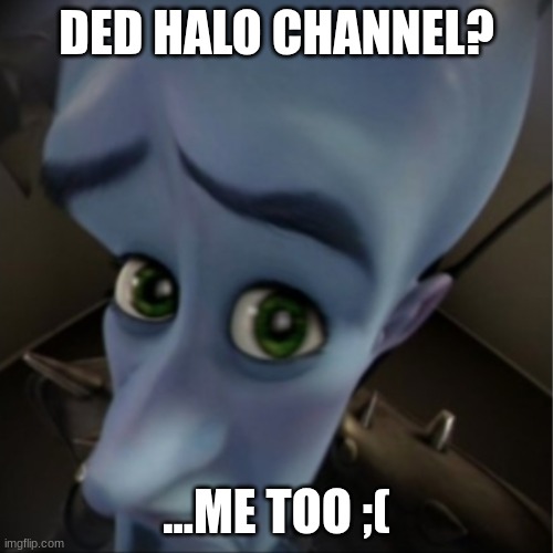 Megamind peeking | DED HALO CHANNEL? ...ME TOO ;( | image tagged in megamind peeking | made w/ Imgflip meme maker