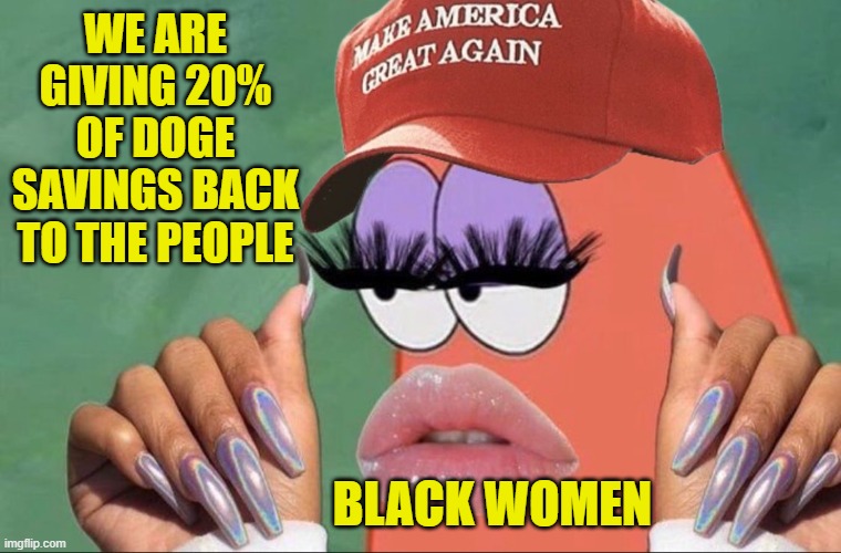 All of a sudden haters get on board | WE ARE GIVING 20% OF DOGE SAVINGS BACK TO THE PEOPLE; BLACK WOMEN | image tagged in sassy black woman,maga,doge,haters,trump,government corruption | made w/ Imgflip meme maker