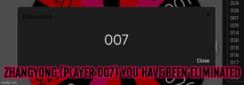 lost a good one today | ZHANGYONG (PLAYER 007) YOU HAVE BEEN ELIMINATED | made w/ Imgflip meme maker