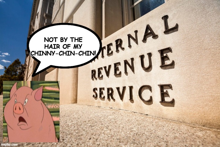 IRS building | NOT BY THE HAIR OF MY CHINNY-CHIN-CHIN! | image tagged in irs building | made w/ Imgflip meme maker