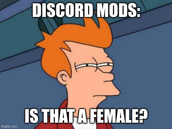 obesity | DISCORD MODS:; IS THAT A FEMALE? | image tagged in memes,futurama fry | made w/ Imgflip meme maker