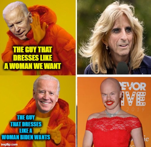 THE GUY THAT DRESSES LIKE A WOMAN WE WANT THE GUY THAT DRESSES LIKE A WOMAN BIDEN WANTS | made w/ Imgflip meme maker