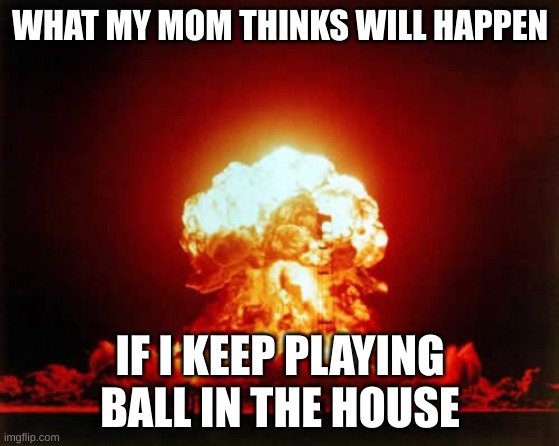 Am I wrong? | WHAT MY MOM THINKS WILL HAPPEN; IF I KEEP PLAYING BALL IN THE HOUSE | image tagged in memes,nuclear explosion | made w/ Imgflip meme maker