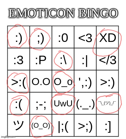 emoticon bingo | image tagged in emoticon bingo,bingo,emoticons,emoji,internet,memes | made w/ Imgflip meme maker