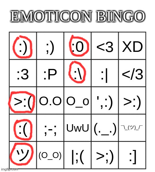 I almost won | image tagged in emoticon bingo | made w/ Imgflip meme maker