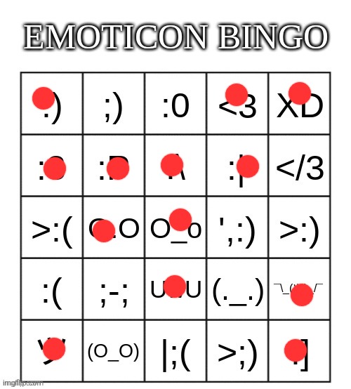 emoticon bingo | image tagged in emoticon bingo | made w/ Imgflip meme maker