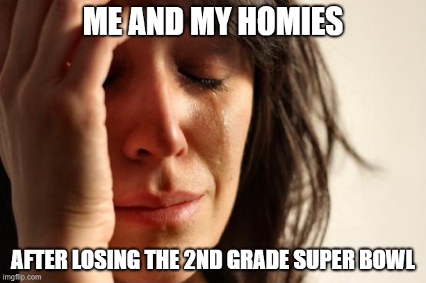 POV: Me and my homies | ME AND MY HOMIES; AFTER LOSING THE 2ND GRADE SUPER BOWL | image tagged in memes,first world problems | made w/ Imgflip meme maker