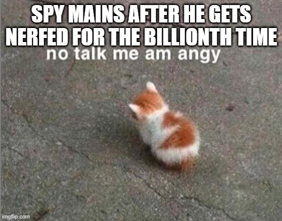 no talk me am angy | SPY MAINS AFTER HE GETS NERFED FOR THE BILLIONTH TIME | image tagged in no talk me am angy | made w/ Imgflip meme maker