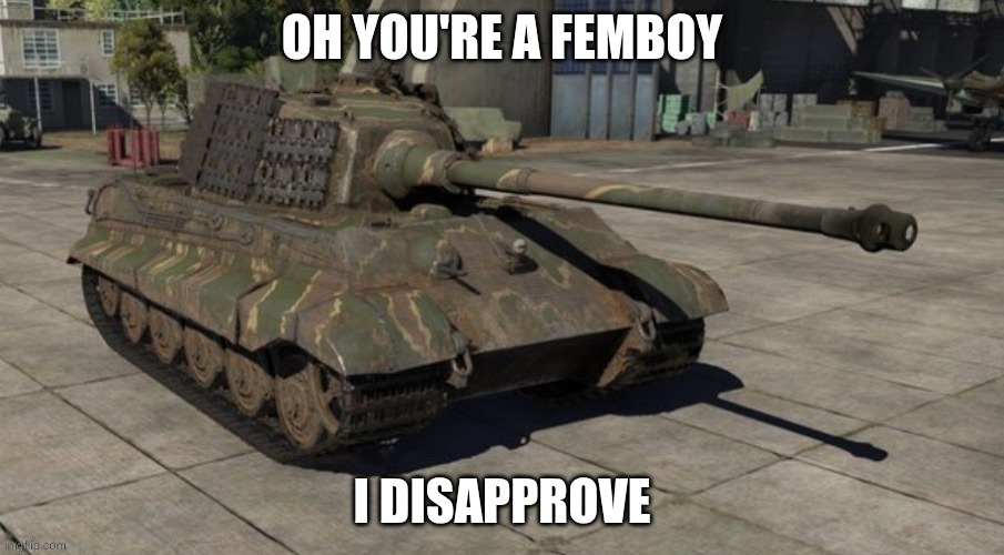 judgemental tank | OH YOU'RE A FEMBOY; I DISAPPROVE | image tagged in judgemental tank | made w/ Imgflip meme maker