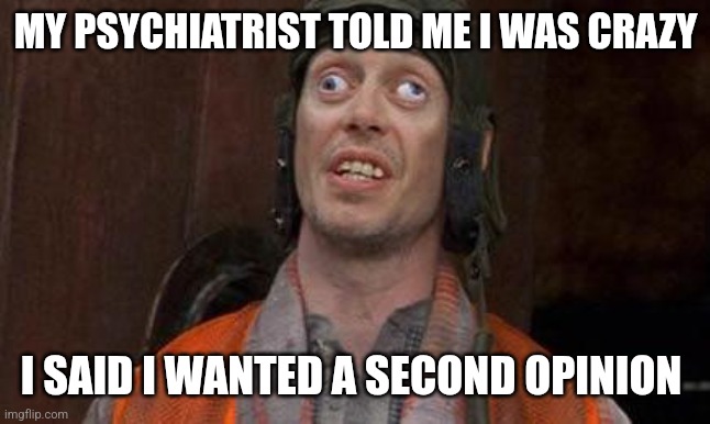 2nd opinion | MY PSYCHIATRIST TOLD ME I WAS CRAZY; I SAID I WANTED A SECOND OPINION | image tagged in looks good to me,funny memes | made w/ Imgflip meme maker