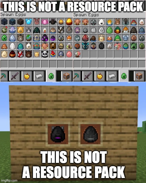 MOJANG IS CHANGING HOW SPAWN EGGS LOOK. I'M NOT JOKING. | THIS IS NOT A RESOURCE PACK; THIS IS NOT A RESOURCE PACK | image tagged in minecraft,spawn eggs,this is not a resource pack | made w/ Imgflip meme maker