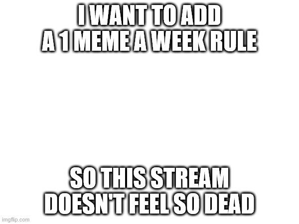 e | I WANT TO ADD A 1 MEME A WEEK RULE; SO THIS STREAM DOESN'T FEEL SO DEAD | image tagged in e | made w/ Imgflip meme maker