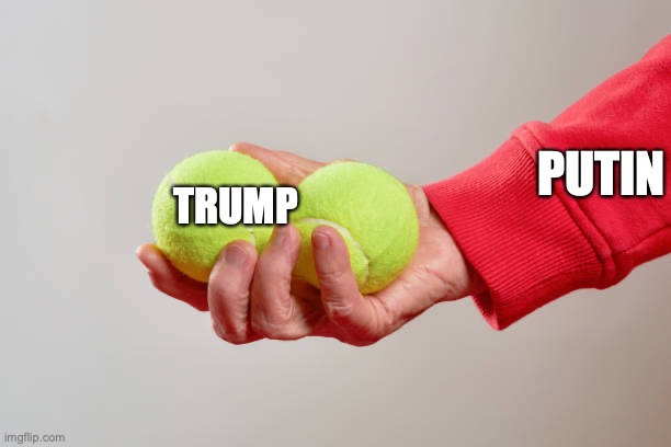 Put-on has Trump by the balls | PUTIN; TRUMP | image tagged in putin,trump,balls,maga,russia,ukraine | made w/ Imgflip meme maker