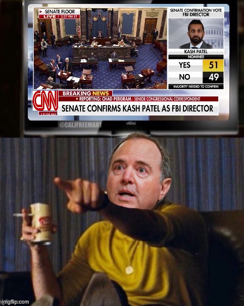 Adam Schiff in the Senate Chambers | image tagged in adam schiff,senate,maga,fbi,donald trump,leonardo dicaprio pointing at tv | made w/ Imgflip meme maker