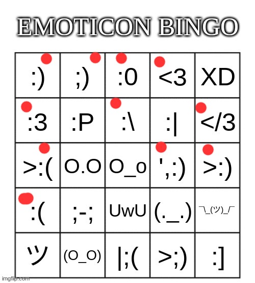 emoticon bingo | image tagged in emoticon bingo | made w/ Imgflip meme maker