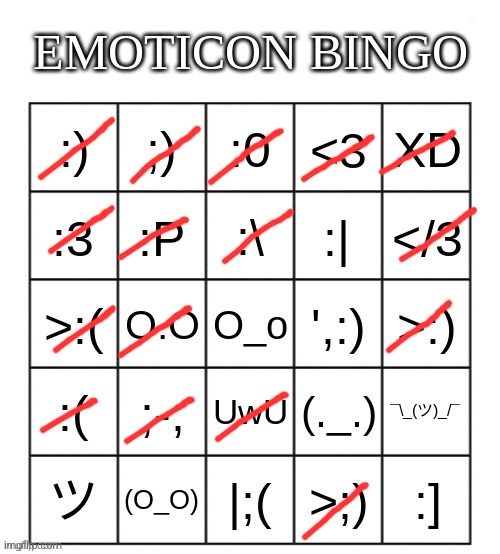 emoticon bingo | image tagged in emoticon bingo | made w/ Imgflip meme maker