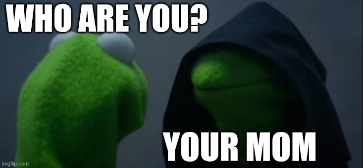 Evil Kermit | WHO ARE YOU? YOUR MOM | image tagged in memes,evil kermit | made w/ Imgflip meme maker