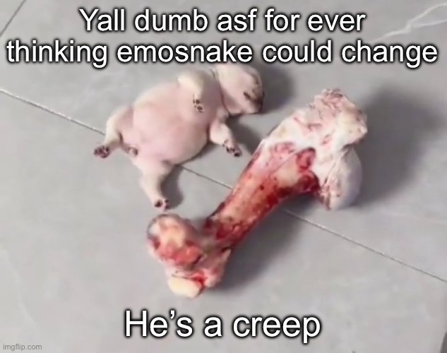 The fetus being sacrificed as a offering for Araki of Jojo | Yall dumb asf for ever thinking emosnake could change; He’s a creep | image tagged in the fetus being sacrificed as a offering for araki of jojo | made w/ Imgflip meme maker