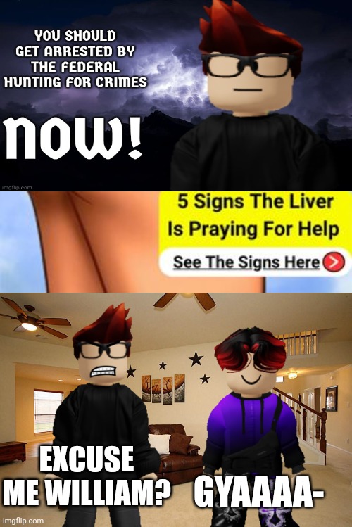 This scenario is based off me getting this ad on quotev | EXCUSE ME WILLIAM? GYAAAA- | image tagged in mc,william,memes,ads,wtf | made w/ Imgflip meme maker