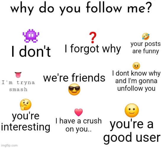 Why do you follow me | image tagged in why do you follow me | made w/ Imgflip meme maker