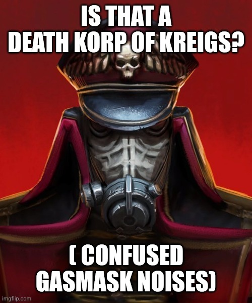 Death Korps Commissar | IS THAT A DEATH KORP OF KREIGS? ( CONFUSED GASMASK NOISES) | image tagged in death korps commissar | made w/ Imgflip meme maker